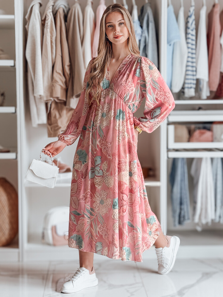 Sukienka one size midi w kwiatki LILOVIE różowa Dstreet