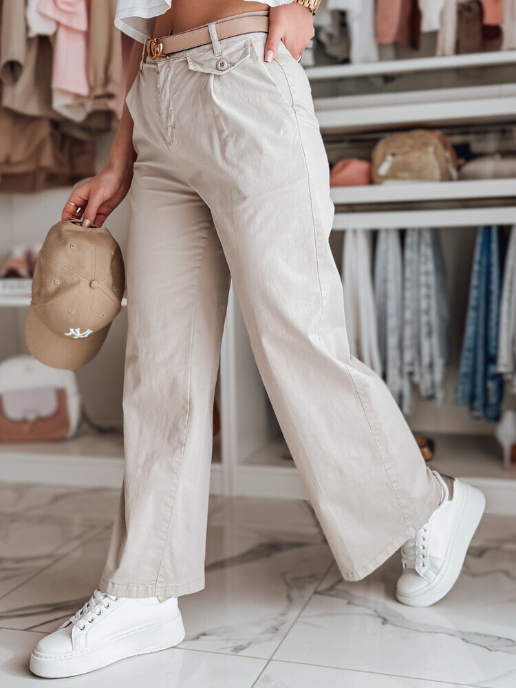 Spodnie damskie wide leg MOBISKA jasnobeżowe Dstreet