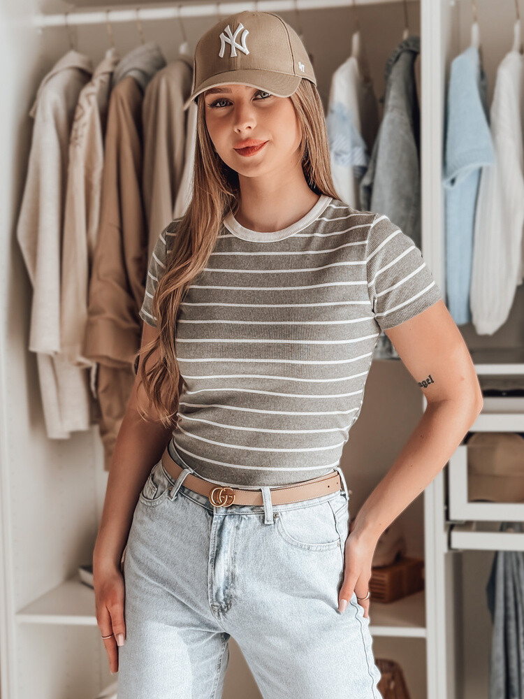 T-shirt damskie basic w paski LINESS szary Dstreet
