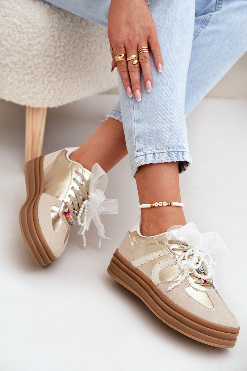 Boto Dámske Tenisky Na Platforme S Ozdobami Béžovo-Zlaté Vinness