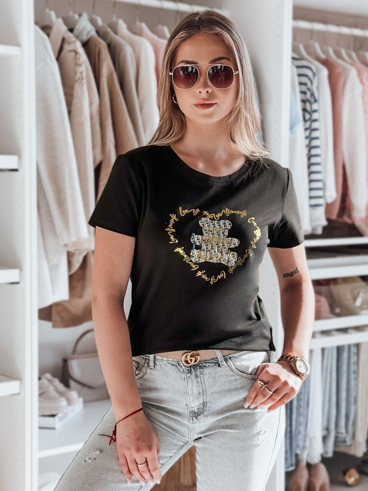 T-shirt damski z misiem TEDDYCAP czarny Dstreet