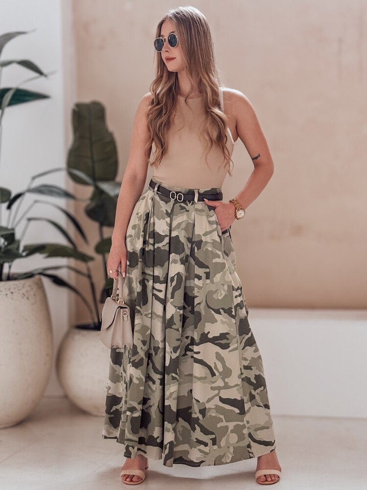 Spódnico-spodnie moro z paskiem FLOWES jasnozielone Dstreet