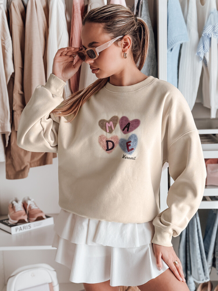Bluza damske oversiz z sercami MADELIN cappuccino Dstreet