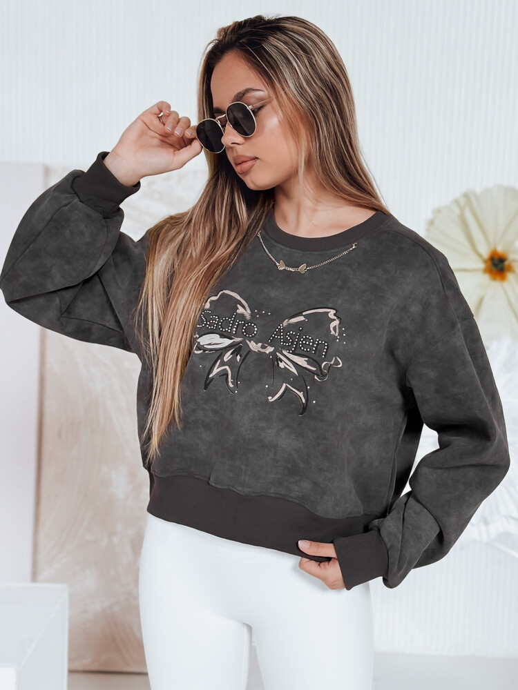 Bluza damska krótka oversize z motywem tie-dye DENVIS grafitowa Dstreet