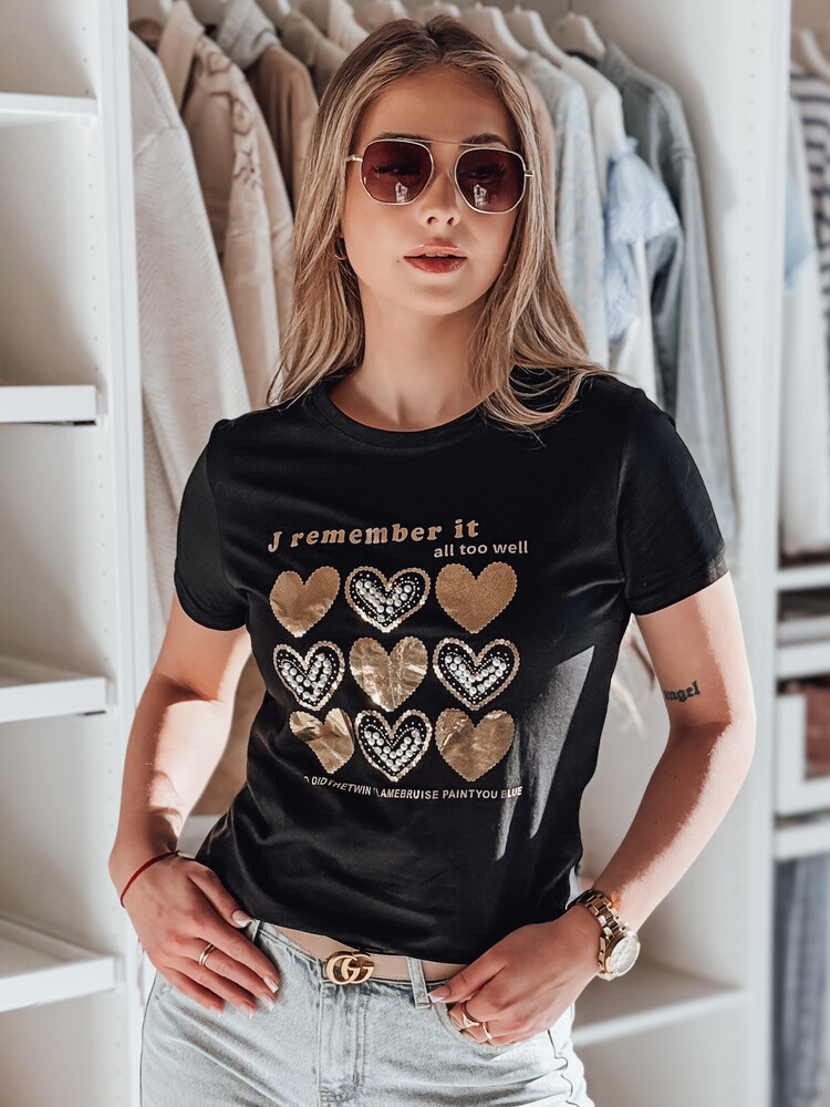 T-shirt damski w serca LOVETIK czarny Dstreet