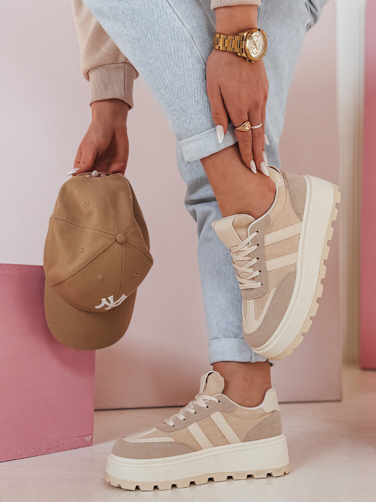 Sneakersy damskie na platformie PLATIFORM beżowe Dstreet