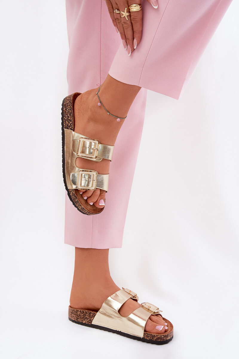 Boto Dámske Papuče S Klarami Na Korkovej Podošve Zlaté Sercele