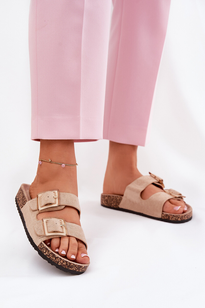 Boto Dámske Sandále S Prackami Na Korkovej Podrážke Béžové Sercele