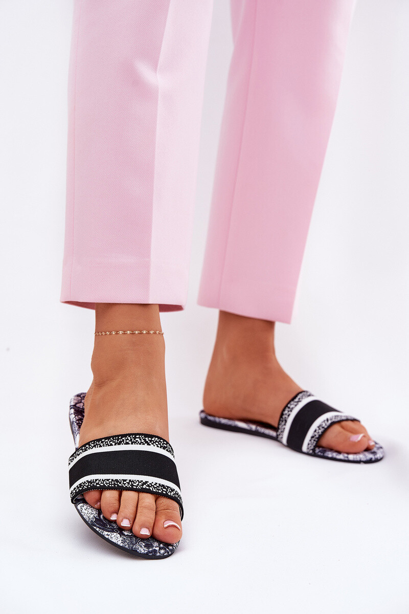 Boto Vzorované Ploché Dámske Šľapky Čierne Leysi