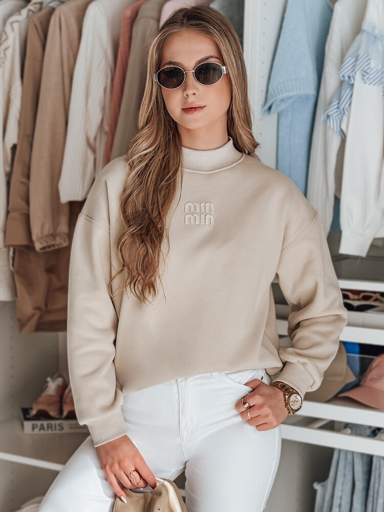 Bluza damska oversize z naszywką LOVASON beżowa Dstreet