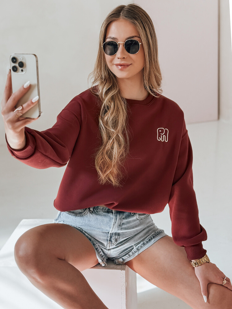 Bluza damska oversize z haftem SOFTSLON bordowa Dstreet