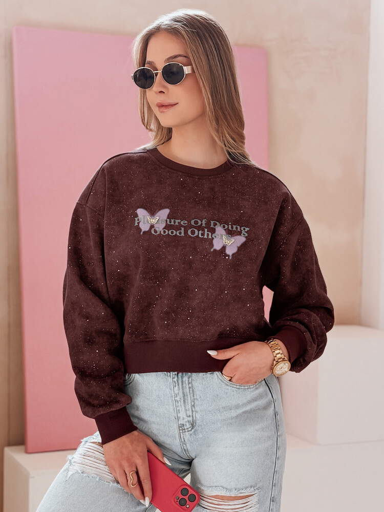 Bluza damska oversize tie-dye w motyle SPARKI bordowa Dstreet