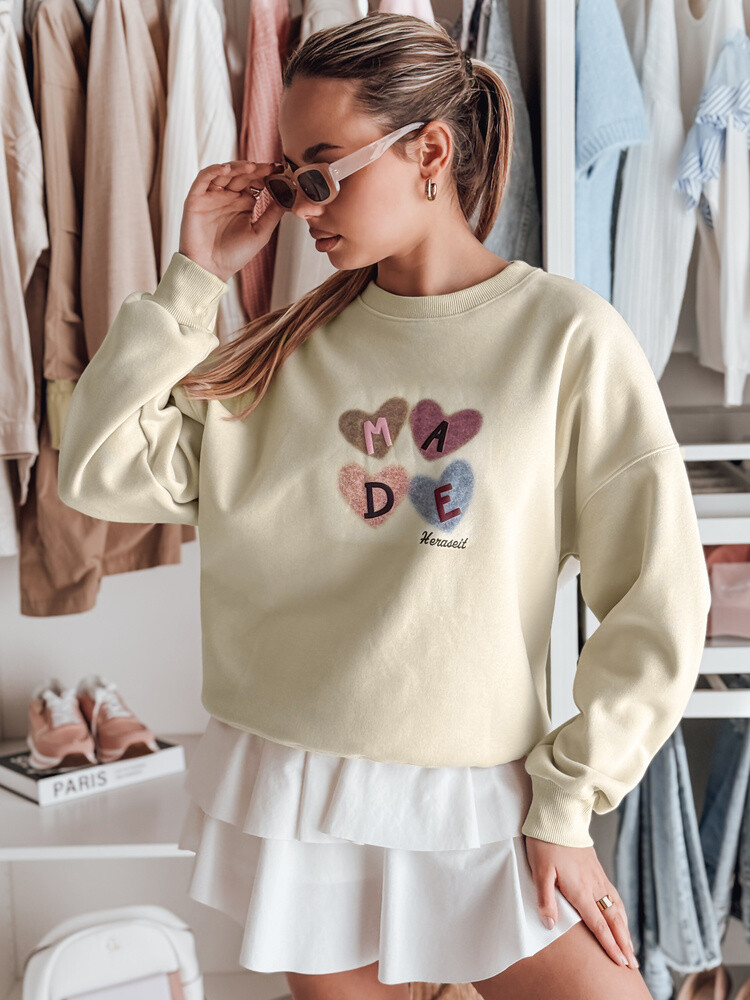 Bluza damske oversiz z sercami MADELIN jasnozielona Dstreet