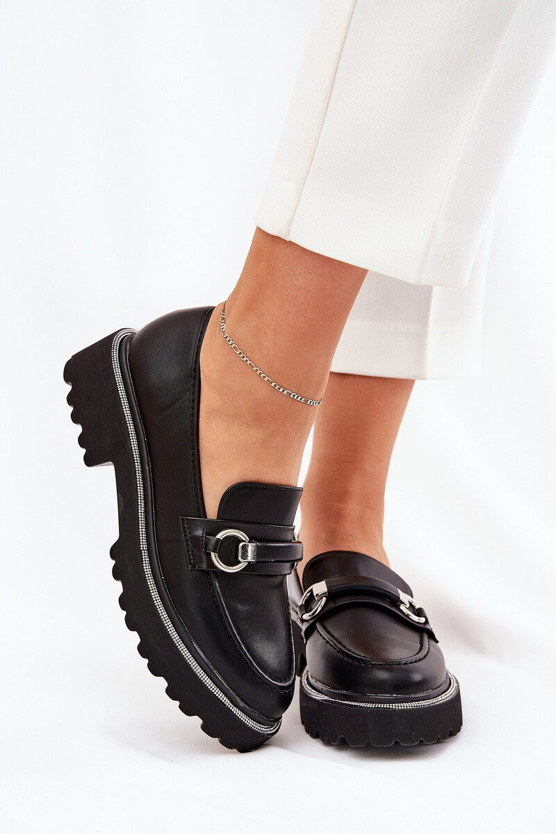 Boto Dámske mokasíny zdobené zirkónmi čierne Patina