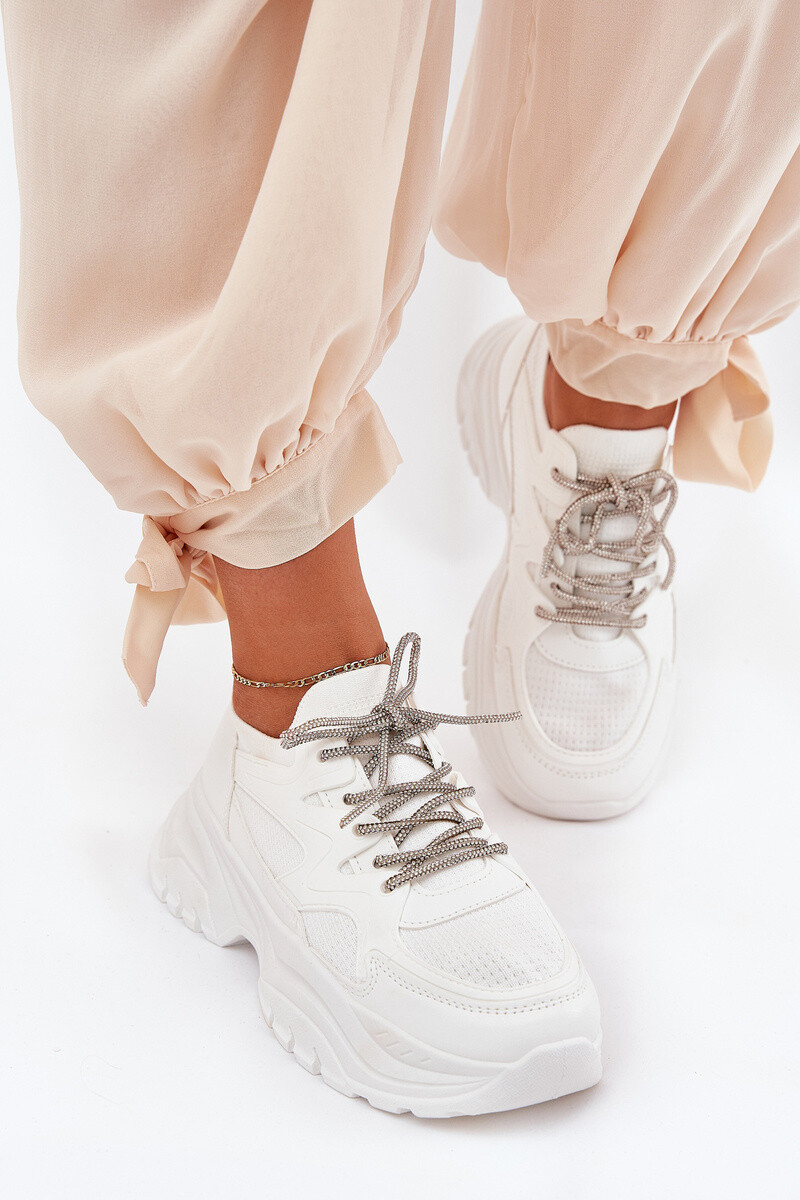 Boto Dámske Tenisky Na Platforme S Dekoratívnym Šnurovaním Biele Evalianne