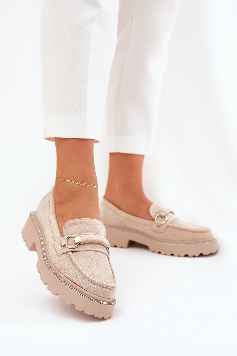 Boto Dámske Mokasíny Zdobené Zirkónmi Béžové Patina