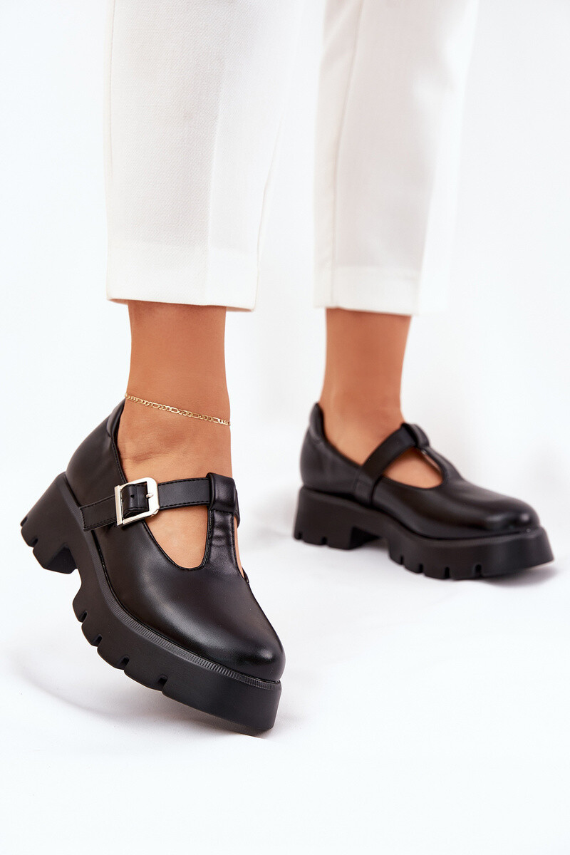 Boto Dámske Poltopánky S Prackou Na Platforme A Ploším Opätkom Čierne Venda