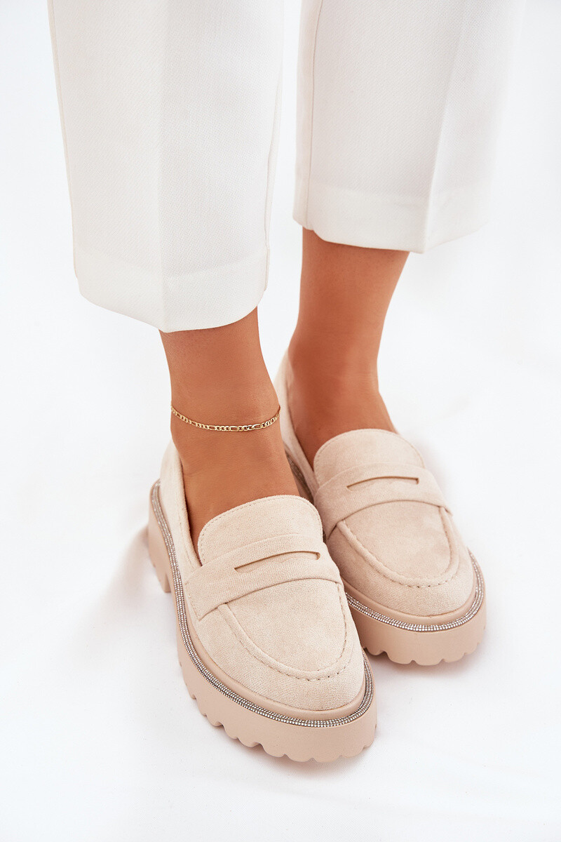 Boto Dámske Mokasíny Eko Koža S Kryštálmi Béžové Wilamla