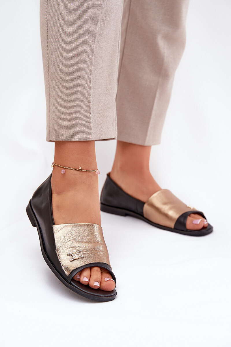 Kožené Elegantné Baleríny S Odhalenými Prstami Zazoo 1865 Zlaté-Čierne