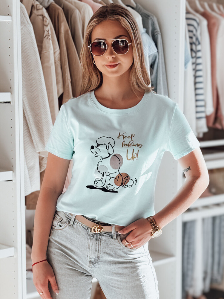 T-shirt damski z pudlem LUMIFITU błękitny Dstreet