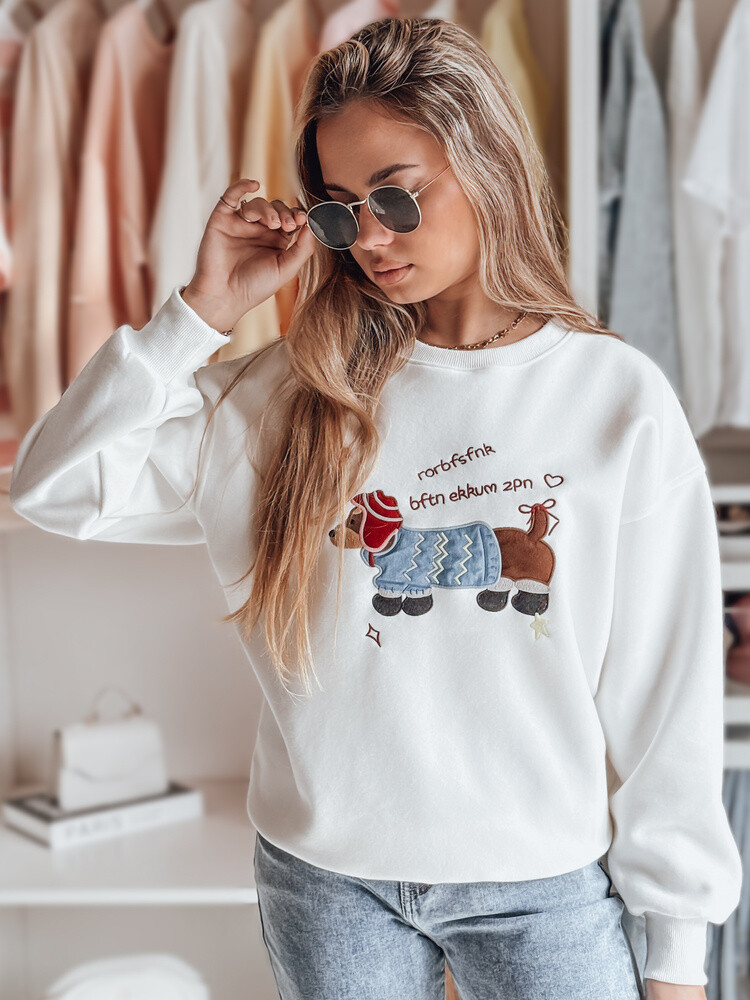 Bluza damska oversize z haftem DOGSWEETY biała Dstreet