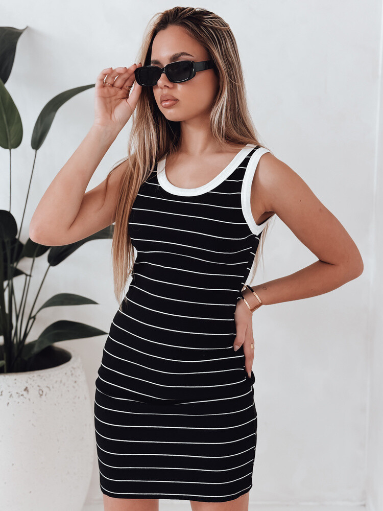 Sukienka damska mini prążkowana w paski PREFAB czarna Dstreet