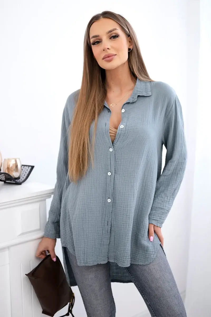 Kesi Włoski Bavlnená mušelínová košeľa Plus Size tmavosivá