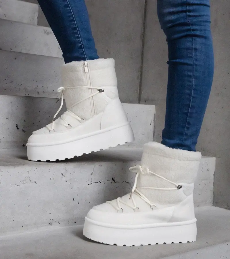 marka niezdefiniowana White platform snow boots insulated with fur Andra