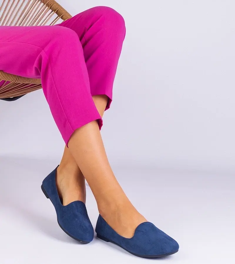 marka niezdefiniowana Navy blue classic ballet flats made of eco-suede Valensia