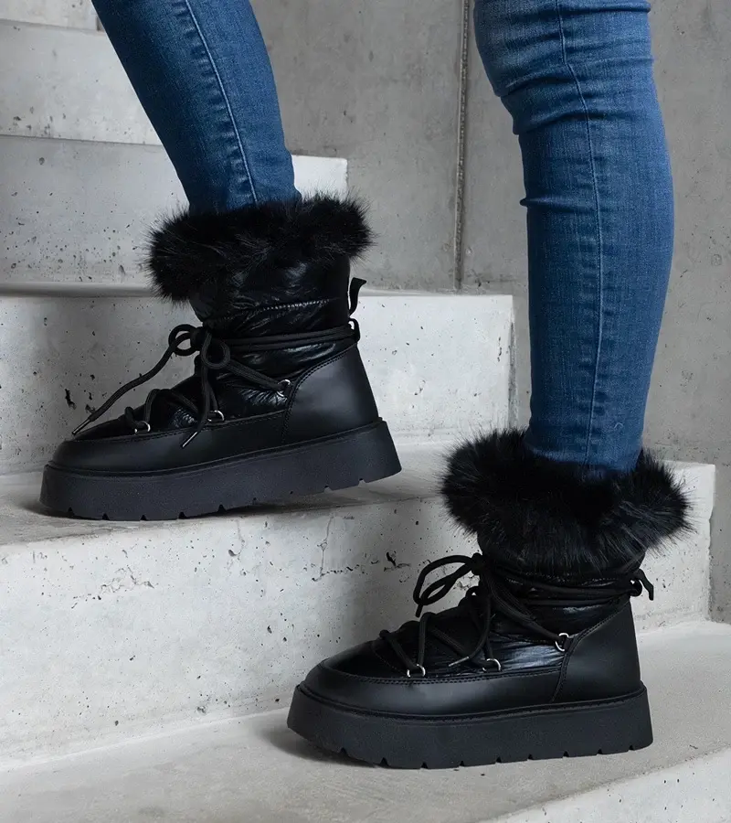 marka niezdefiniowana Black insulated snow boots with fur Arillaterk Arilla