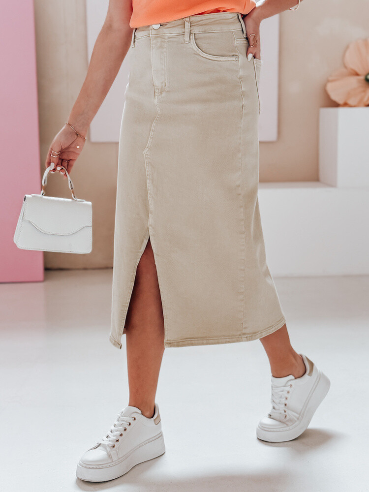 Spódnica jeansowa maxi TELL ME MAXI beżowa Dstreet