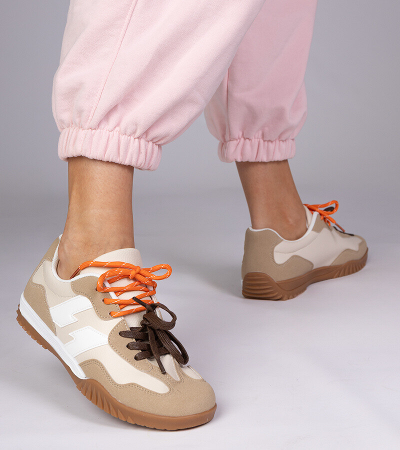 marka niezdefiniowana Beige canvas sneakers with colorful laces Bekki