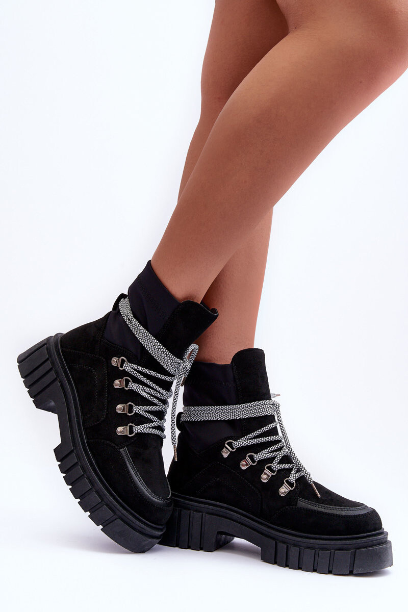 Boto Dámska semišová čipka -Boots Black Acorn