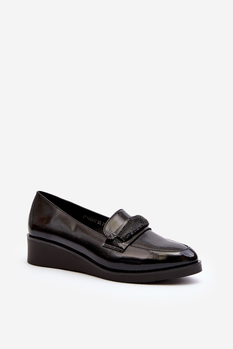 VINCEZA Dámske čierne lakové mokasíny loafers Polike