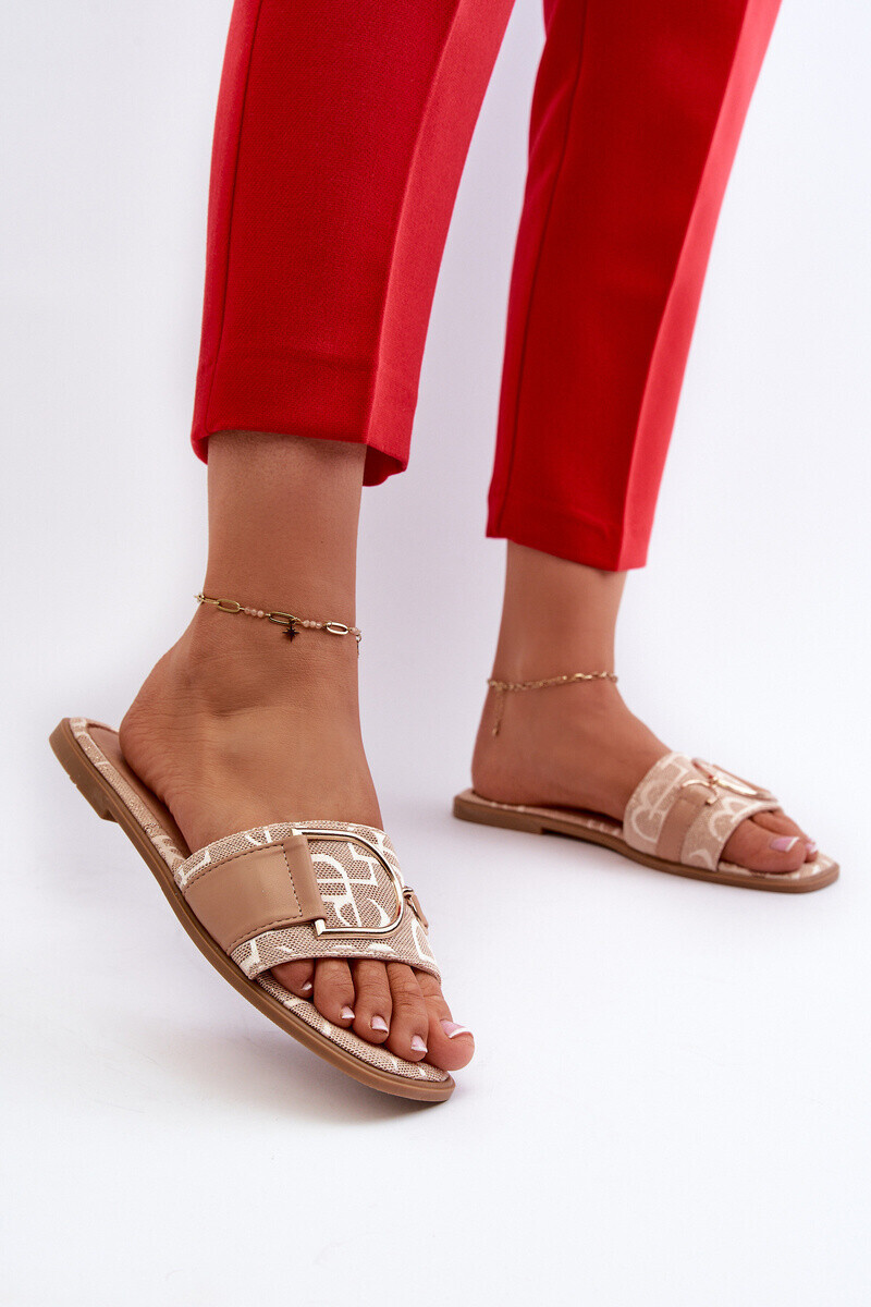 Boto Lesklé Dámske Papuče S Ozdobou Beige Taleci