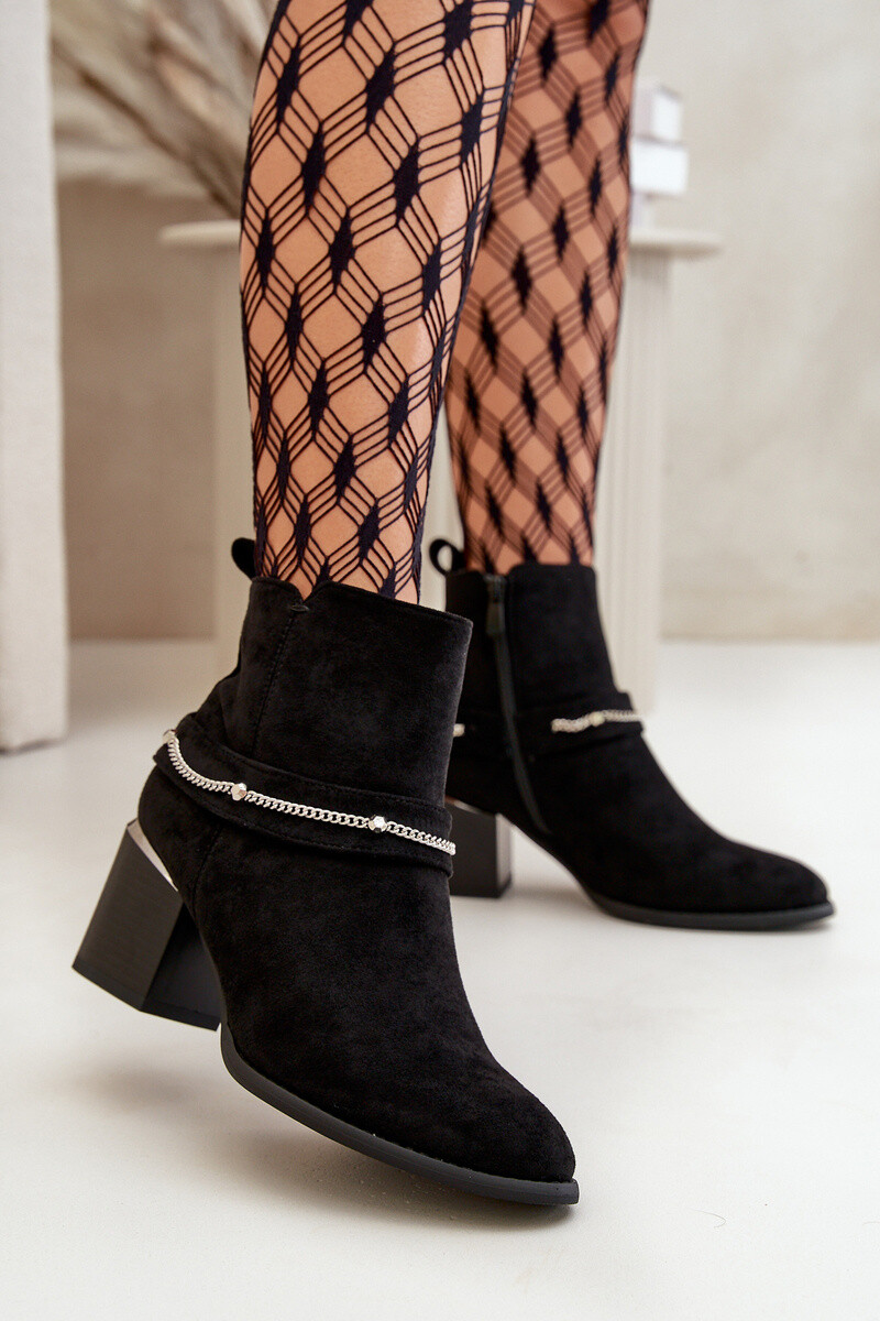 Boto Zateplené Dámske Čižmy Na Opätku S Ťažkým Eko semišové Čierne Hanalen