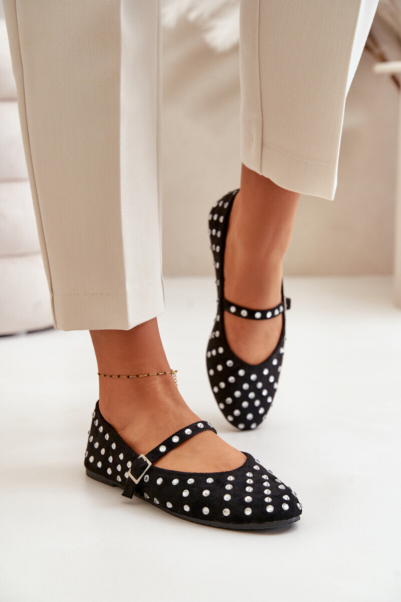 Boto Zdobené baleríny S Pásom Eko Semišové Čierne Tirilissa