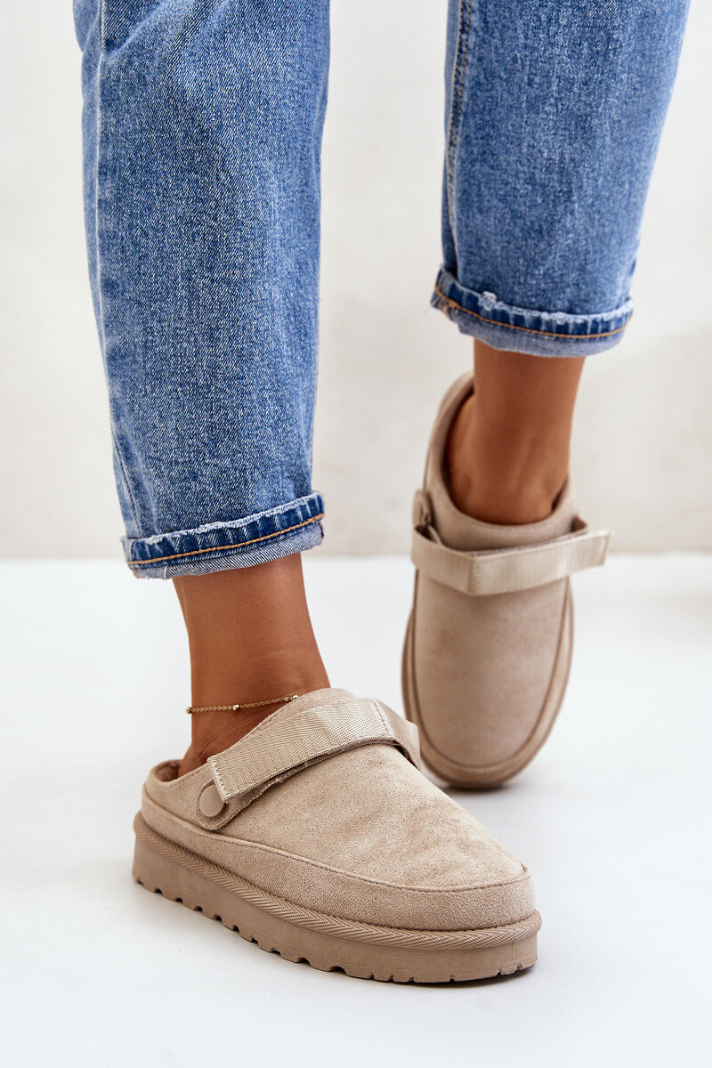 Boto Dámske Papuče Zateplené Kožušinou Na Platforme Béžové Azida