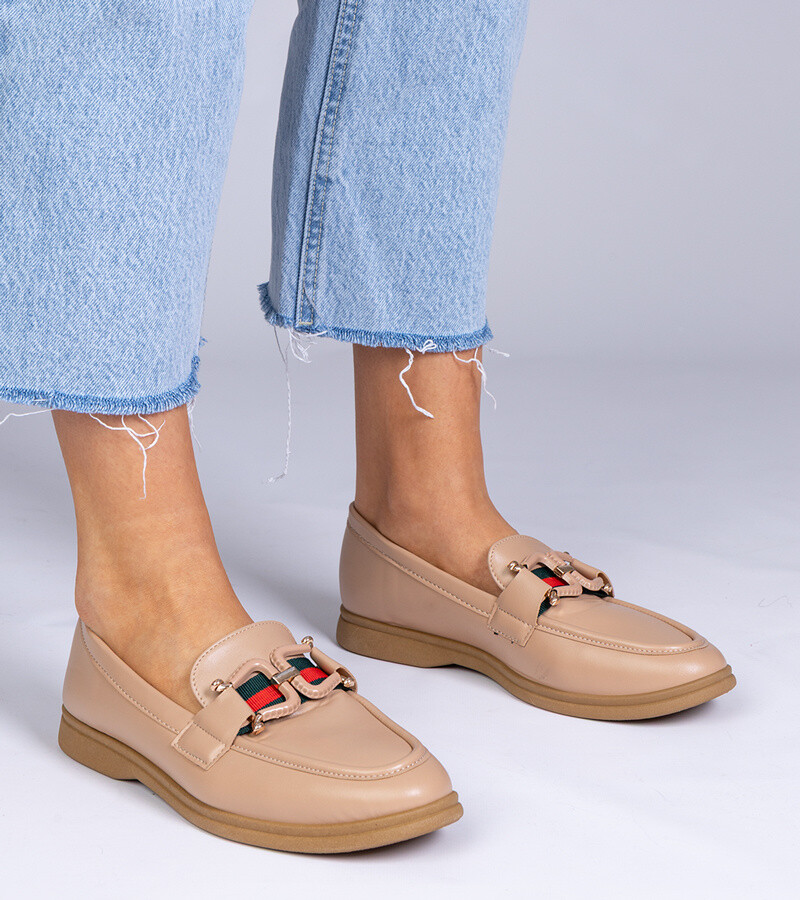 marka niezdefiniowana Beige faux leather loafers with decoration Kalenda