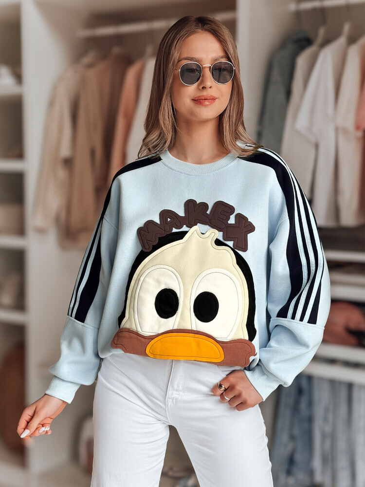 Bluza damska oversize z naszywkami CUTE MAKEX niebieska Dstreet