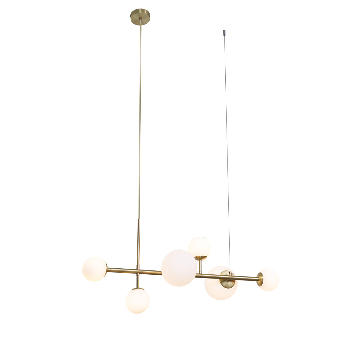 Hotelová elegantná závesná lampa zlatá s opálovým bielym sklom 6-svetiel - Monaco