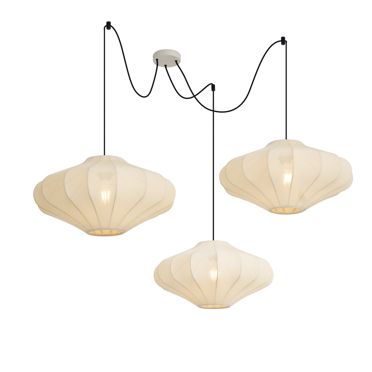 Japandi závesná lampa béžová 50cm 3-svetelná - Plu