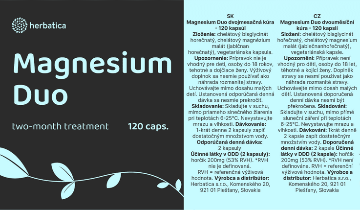 Magnesium DUO dvojmesačná kúra - 120 kapsúl - Herbatica