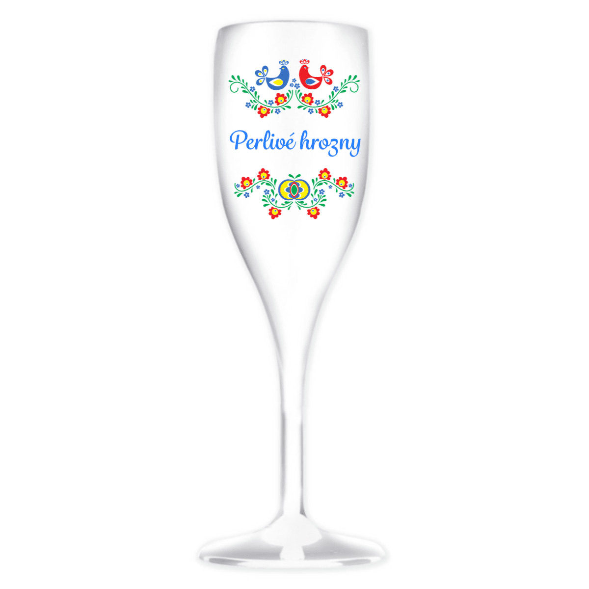Personalizovaná nerozbitná prosecco sklenice s folklórním vzorem