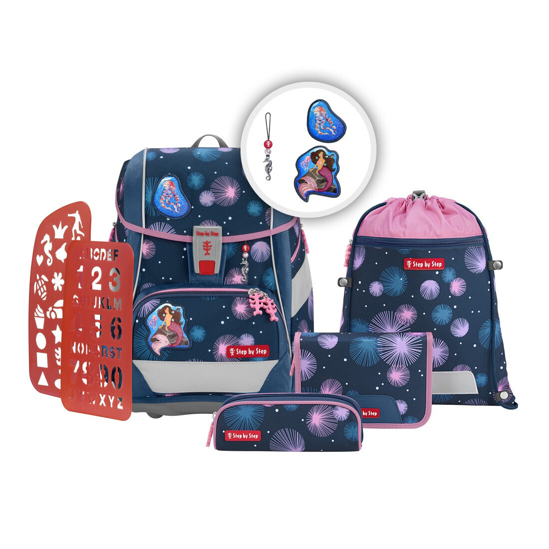 Školská aktovka/batoh 2IN1 PLUS pre prvákov – 6-dielna súprava, Step by Step Mermaid Delia