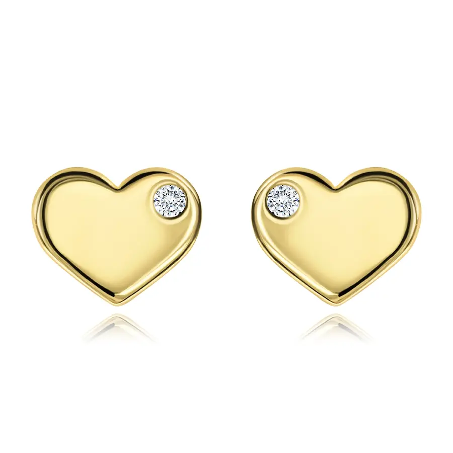 Zlaté náušnice 9K v tvare srdca s čírym zirkónom