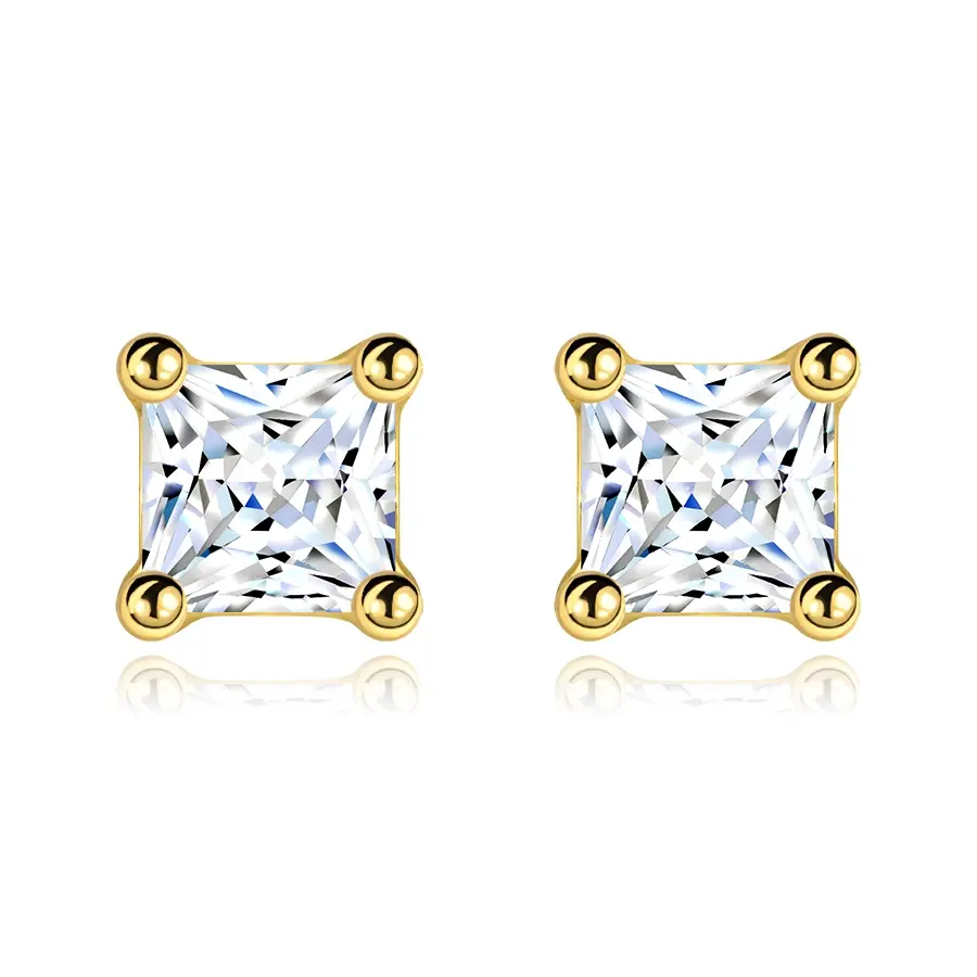 Zlaté náušnice 9K s čírym štvorcovým zirkónom