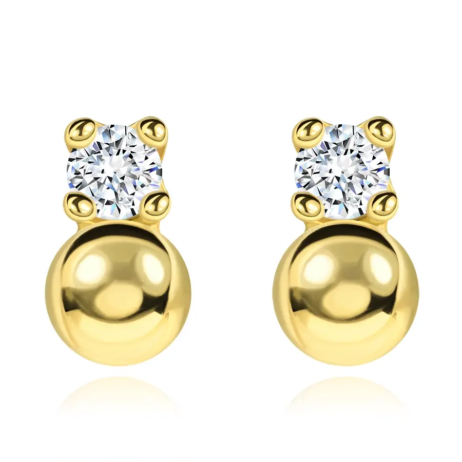 Zlaté náušnice z 9K zlata s guľôčkou a čírym zirkónom