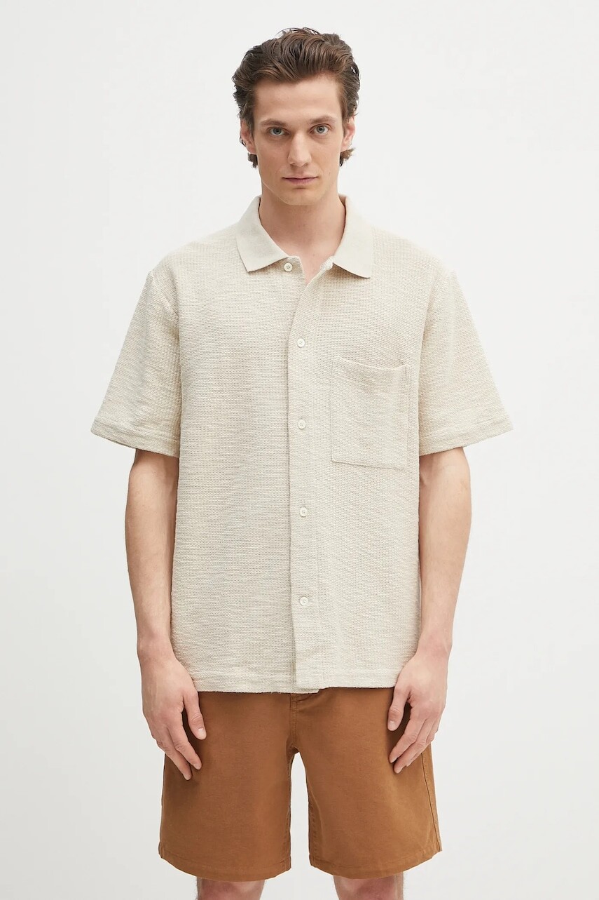 Bavlnená košeľa Norse Projects Gustav Crochet Jersey Shirt béžová farba, voľný strih, s klasickým golierom, N01.0683.2064