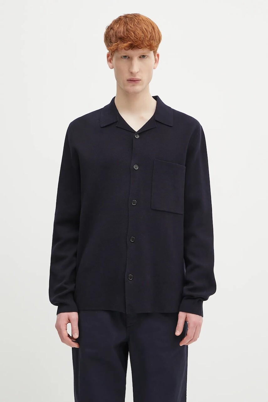 Vlnený kardigán Norse Projects Nicolai Merino Cotton Milano Jacket tmavomodrá farba, N45.0619.7004